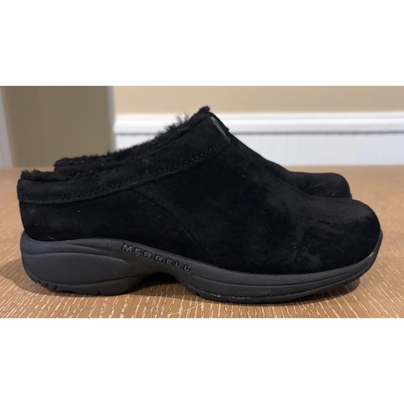 merrell Shoes - Merrell Women's 7 Black Suede Faux Fur Lined Slip On Clogs Comfort Shoes